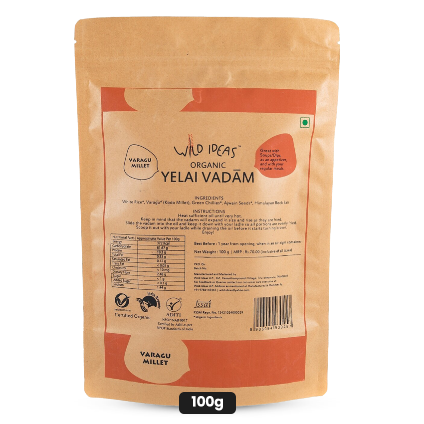 Buy Kodo [Varagu] Millet Yelai Vadam 100g Pack online in chennai