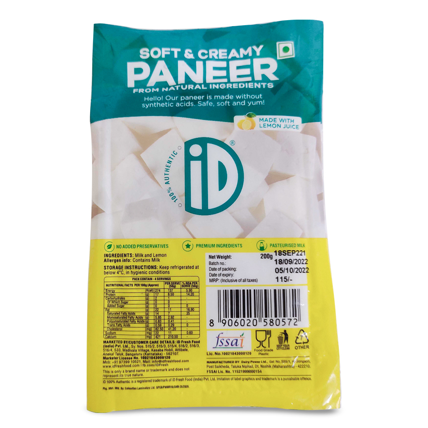 Buy iD Soft and Creamy Paneer 200g Online In Chennai